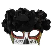 Day of the Dead Eye Mask with Black Flowers - Adult One Size