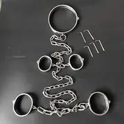 HCUDFN SM Bondage Steel Chains Pillory Restraints Restraint Set Handcuffs Ankle Cuffs Collar Stainless Steel Bondage Sex Toys for Women Couples(Male)