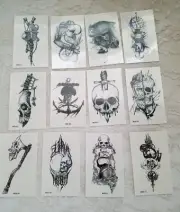 12 CT. REALLY COOL Black Skull Crossbones Pirate Temporary Body Tattoo Halloween