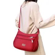 Women Shoulder Handbag Roomy Multiple Pockets Bag Ladies Crossbody Purse-Red