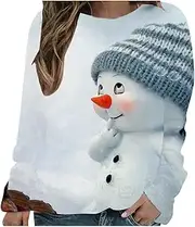 [AHUGDSB] Christmas Sweatshirts for Women Autumn Winter Casual Pullover Blouses Tops Ladies Jumpers Xmas Tree Snowman Elk Graphic Long Sleeve Shirts Oversized Sweatshirt Loose Sportswear Tops