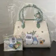 NWT Studio Ghibli My Neighbor Totoro Sage Green Floral Satchel Bag & cardholder