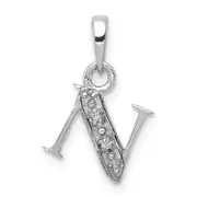 14K White Gold Polished .01ct Diamond Initial N Charm