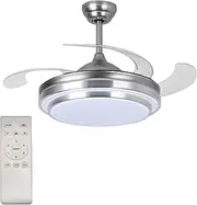 USOR 42" Retractable Ceiling Fan with Lights and Remote Control Modern Ceiling Fan with Retractable Blades, Silent Motor, 3 Light Color Changes, Brushed Nickel for Bedroom Living Room Dining
