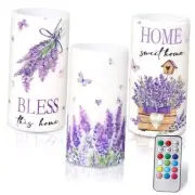 3 Pcs Purple Lavender Flameless Candles with Remote Color Changing LED Pillar