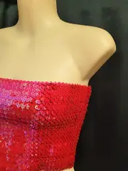 NWT Topshop Pink Sequin Fish Scales Stretchy Bandeau Crop Top Size UK M 8-10US