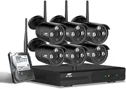 1080P Full HD 2TB 8 Channel Outdoor CCTV Security Wireless 6 Camera Set, Black
