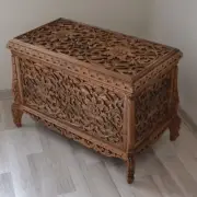 Walnut Wood Trunk Table with Storage Part Turkish Traditional Hand Carved