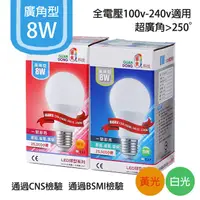 在飛比找蝦皮購物優惠-【居家生活免運費】關東-LED廣角型8W球型燈泡(兩色)