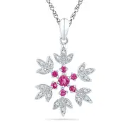 Lab-Created Pink Sapphire and Diamond Accent Snowflake Pendant in Sterling Silver