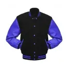 "Men’s Varsity Jacket Letterman Baseball Bomber Blue Genuine Leather Sleeves"