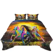 Colorful Horses Art Painting Coverlet