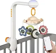YaSao Hanging Bell,Mobile with Projection Night Light Soothing Music White Noise Hanging Rattle Toys 360° Rotatable Wireless BT Connection Nursery Toy for Infants Toddlers