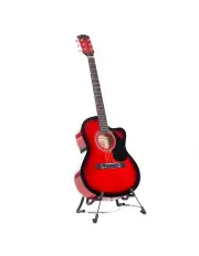 [Karrera] 38in Pro Acoustic Guitar Picks Tuner Stand Strings Bag Capo Strap Red