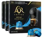 3 Pack L'OR DECAF Medium Roast Aluminum Coffee 30 Caps Read Description