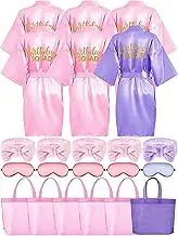 Sintuff 24 Pcs Kids Spa Party Supplies for Girls 6 Spa Party Robes 6 Tote Bags 6 Headbands 6 Eye Masks(Size 10,Purple Birthday)
