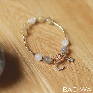 BAO WA 珠寶 天然水晶金髮晶月光石閨密款手鍊高級鑲鑽星星月亮繡球設計師手串(金髮晶 月光石 星 (8折)