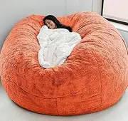 VKFOBXFU Bean Bag Cover Without Filler Easy Cleaning Bean Bag Replacement Cover for Bean Bag Chair Lazy Lounger Sofa Zipper Opening Soft Flannel Protective Cover,Orange,180X90cm