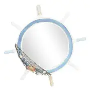 Deco 79 Wood Ship Wheel Room Wall Mirror Entryway Mirror with White Spokes an...