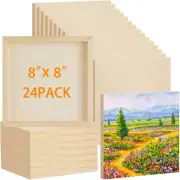 24 Pcs Wood Panels for Painting 8'' X 8'' Unfinished Wood Canvas Board Artist Wa