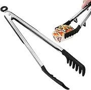 Spaghetti Tongs - Pasta Fork, Serving Fork with Teeth - 30cm Stainless Steel Silicone Tongs with Non-Stick Teeth and Base, Heat-Resistant, Ideal for Pasta, Salad, Grilling, Camping and buffets