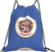 JEJEA Minnesota State Flag Print Drawstring Backpack Waterproof Back Bag Cinch Bags Swim Gym Travel Bag For Men Women, White, One Size