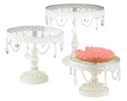 CBK Set of Three White Iron and Glass Cake Stands Multisized