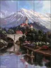 Ceramic Tile Mural Backsplash Mirkovich Mountain River Landscape Art NMA060