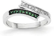 [JewelryWeb] 925 Sterling Silver Polished CZ Simulated Diamond and Green Glass Stone Ring Band Style-Ring for Women