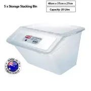 5 x Stackable Storage Box 20L Home Clean Pantry Wardrobe Organiser Containers