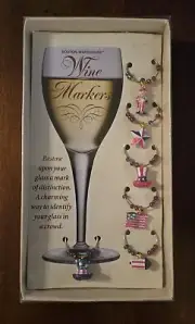 VTG New Boston Warehouse Patriotic 4th Of July Wine Glass Charms Set Of 6