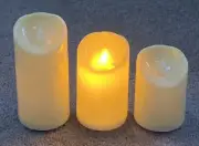 SET OF 3 LED “DANCING FLAMES” PILLAR CANDLES W/REMOTE CONTROL/RECHARGEABLE