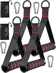 Exercise Handles Kit for Resistance Bands, 4 Cable Machine Handles with 4 Hooks for Pilates Yoga Strength Trainer, Replacement Fitness Equipment Pull Down Home Gym, Working Out Handles