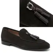 SALVATORE FERRAGAMO SHOES BLACK SUEDE SAND LOAFER GANCINI TASSEL $950 8 EEE