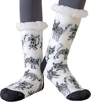 [PEBLFA] Slipper Socks For Women With Grippers Winter Warm Fleece Lined Thermal Fuzzy Socks Christmas Non Slip Home Socks