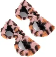 [LIFKOME] 2pcs Plush Cat Eye Sunglasses Leopard Print Fuzzy Glasses Furry Trendy Shades for Masquerade 90s Party Supplies