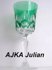 AJKA JULIAN emerald green cased cut to clear Hungarian crystal wine goblet