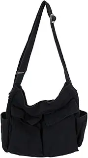 GAXOS Aesthetic Cute Messenger Bag for School Vintage Black Canvas Crossbody for Women Shoulder Laptop Bag