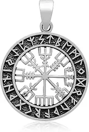 [SilverMania925] 925 Sterling Silver Viking Vegvisir Compass Norse Runes Futhark Pagan Pendant