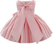 [IBTOM CASTLE] Flower Girls Wedding Dress Kids Pageant Bridesmaid Dress Baby Silky Satin Bowknot Toddler Girl Pirncess Birthday Party Christening Baptism Dress Formal Prom Gown