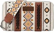 [Wrangler] Wallet Purse for Women Western Aztec Clutch Wristlet Wallet with Credit Card Holder, Angel Coffee