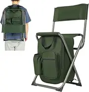 PORTAL Backpack Cooler Chair Fishing Chairs with Backrest Folding Camping Stool Compact for Outdoors Hiking Hunting Travel, Supports 225 lbs Capacity