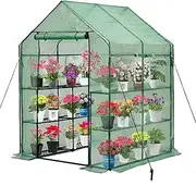 Purlyu Walk-in Greenhouse for Outdoors, Thickened PE Cover & Heavy Duty Powder-Coated Steel, Mesh Door Screen Windows, 10 Sturdy Shelves, 20 Pcs T-Type Plant Tags 4.7x4.7x6.4', (GHW002G), (PLGHW002G)