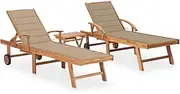 Sun Loungers 2 pcs with Table and Cushion Solid Teak Wood