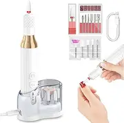 Electric Nail Drill Acrylic Nail File with Wireless Charging & Storage base for Gel Nails, Portable Rechargeable Electric Nail Drill Machine for Polishing Grinding Trimming, Safe for Beginners Professional
