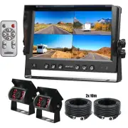 9" Quad Split Monitor 2x 33ft 4PIN CCD Rear View Reversing Camera Caravan Truck
