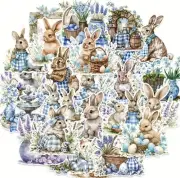 50 Piece Easter Bunny Cottage Style Stickers Assorted Designs- Cute!