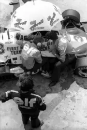 Didier Pironi Tyrrell in car chats to Ken Tyrrell Tyrrell tea- 1978 Old Photo 1