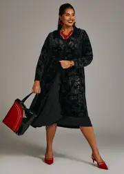 [Taking Shape] Taking Shape Rose Embossed Velvet Opera Coat Size 12 in Black - Plus Size Women's Clothing Black