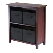 Winsome Wood Verona 2-Section M Storage Shelf with 4 Foldable Black Fabric Baske